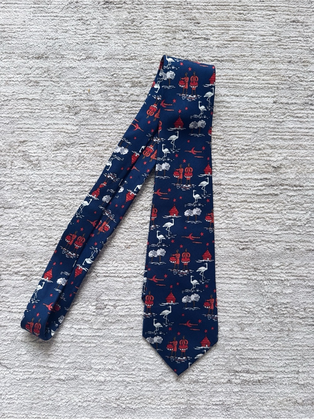 Hermes Navy Tie with Red & White Novelty Motifs